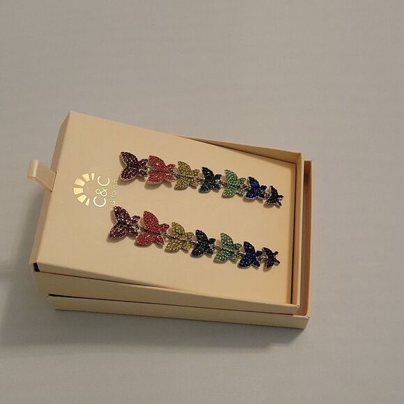 BRAND NEW C&C CALIFORNIA RAINBOW BUTTERFLIES MULTI-COLOR WOMEN"S DROP EARRINGS - Picture 5 of 14